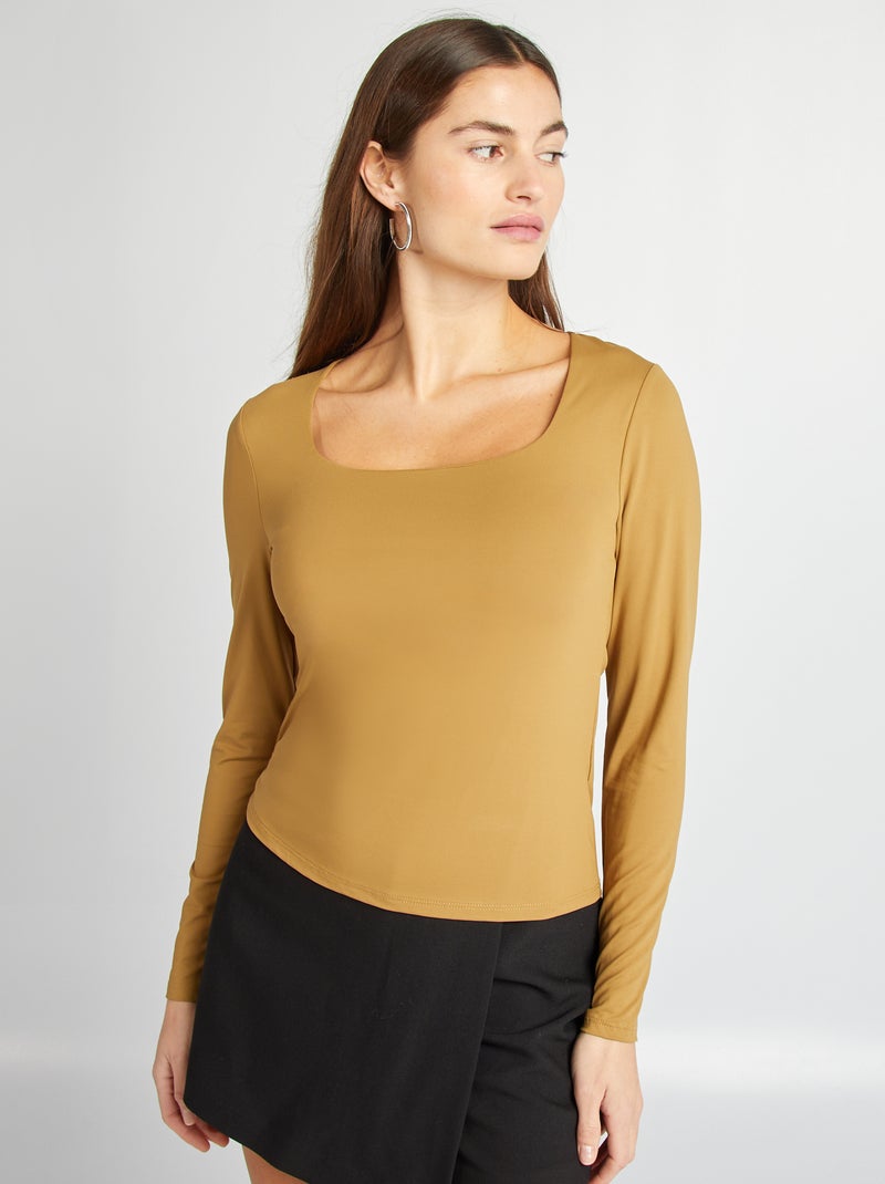 T-shirt scollo quadrato VERDE - Kiabi