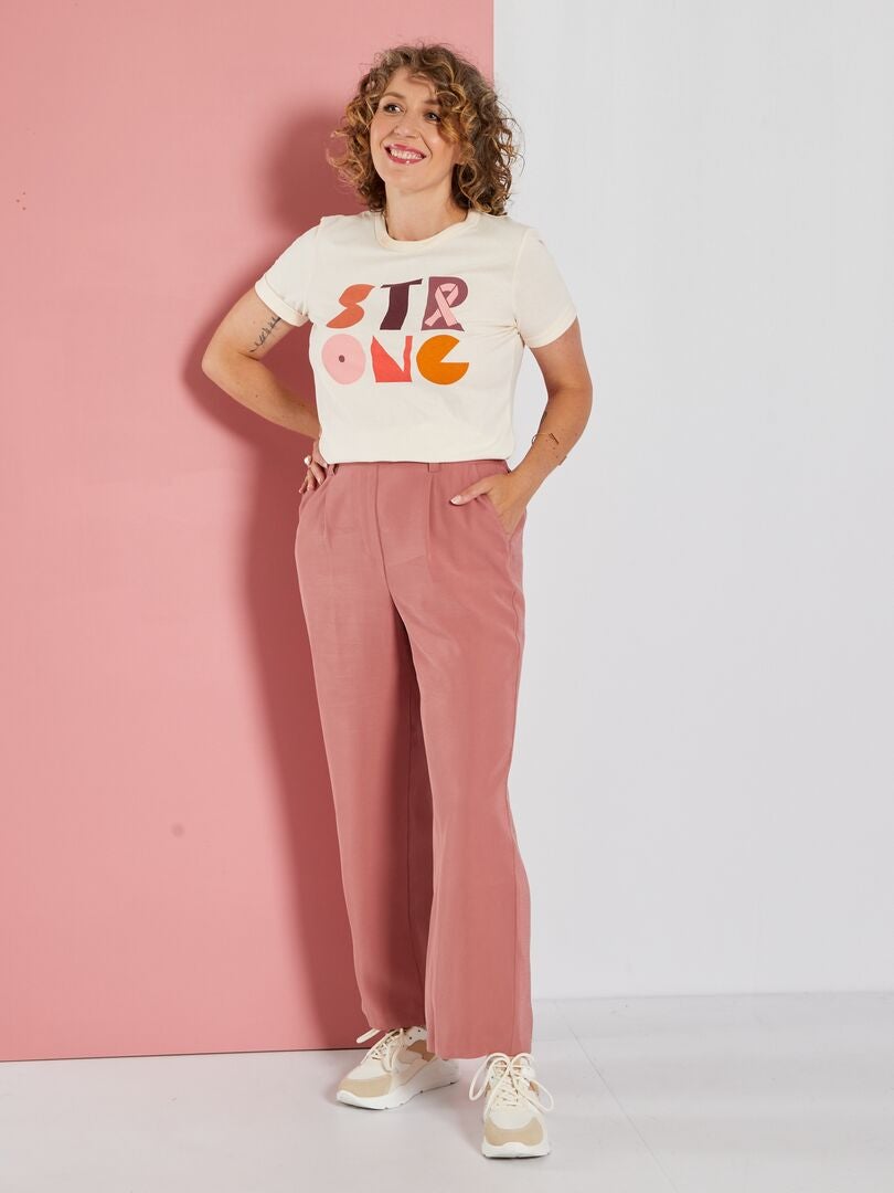 T-shirt scollo tondo - Ottobre rosa ROSA - Kiabi