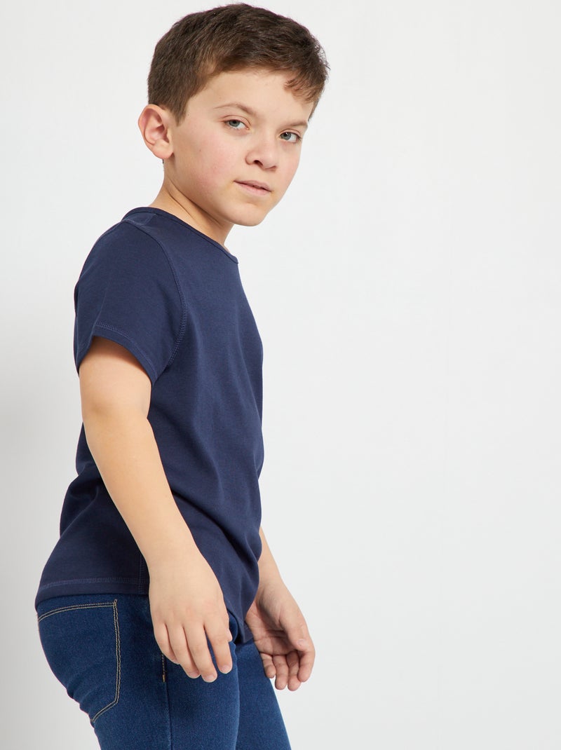 T-shirt scollo tondo a maniche corte BLU - Kiabi