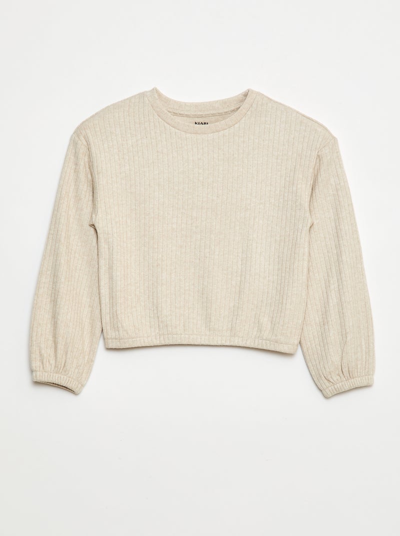 T-shirt scollo tondo Beige - Kiabi