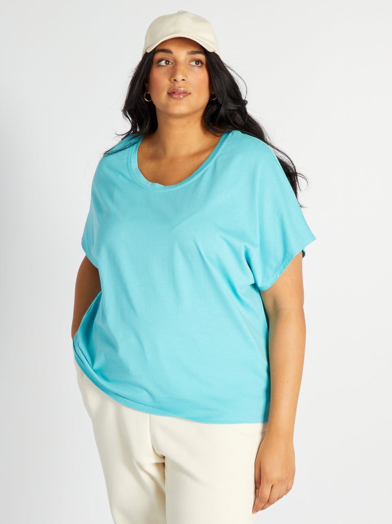 T-shirt scollo tondo BLU - Kiabi