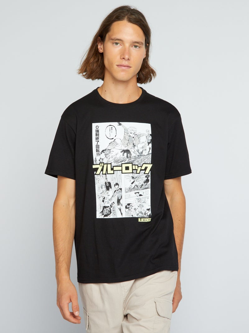 T-shirt scollo tondo 'Blue Lock' NERO - Kiabi
