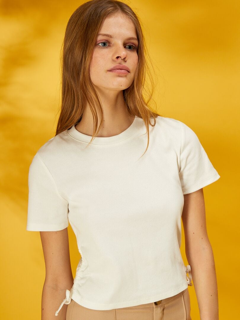T-shirt scollo tondo con lacci scorrevoli Bianco - Kiabi
