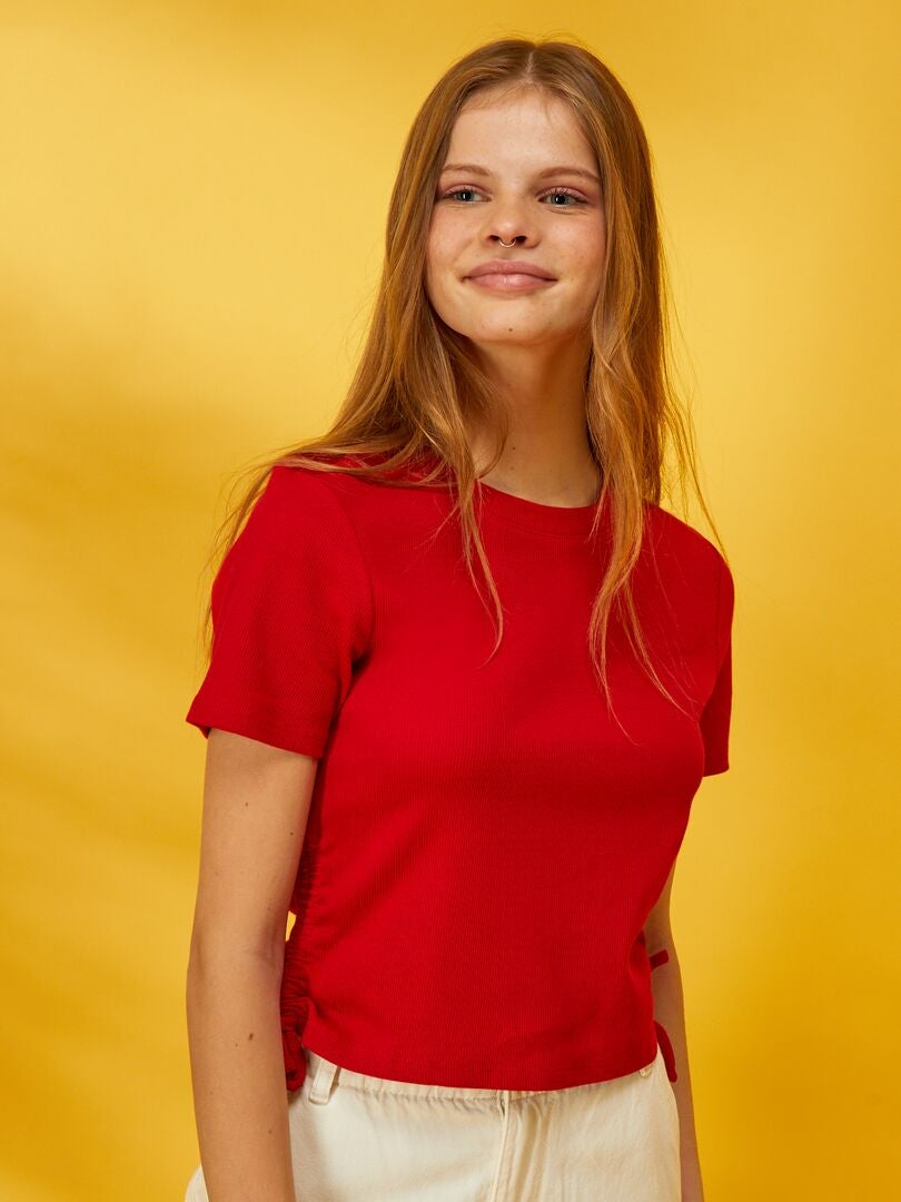 T-shirt scollo tondo con lacci scorrevoli ROSSO - Kiabi