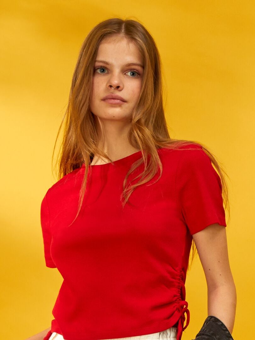 T-shirt scollo tondo con lacci scorrevoli ROSSO - Kiabi
