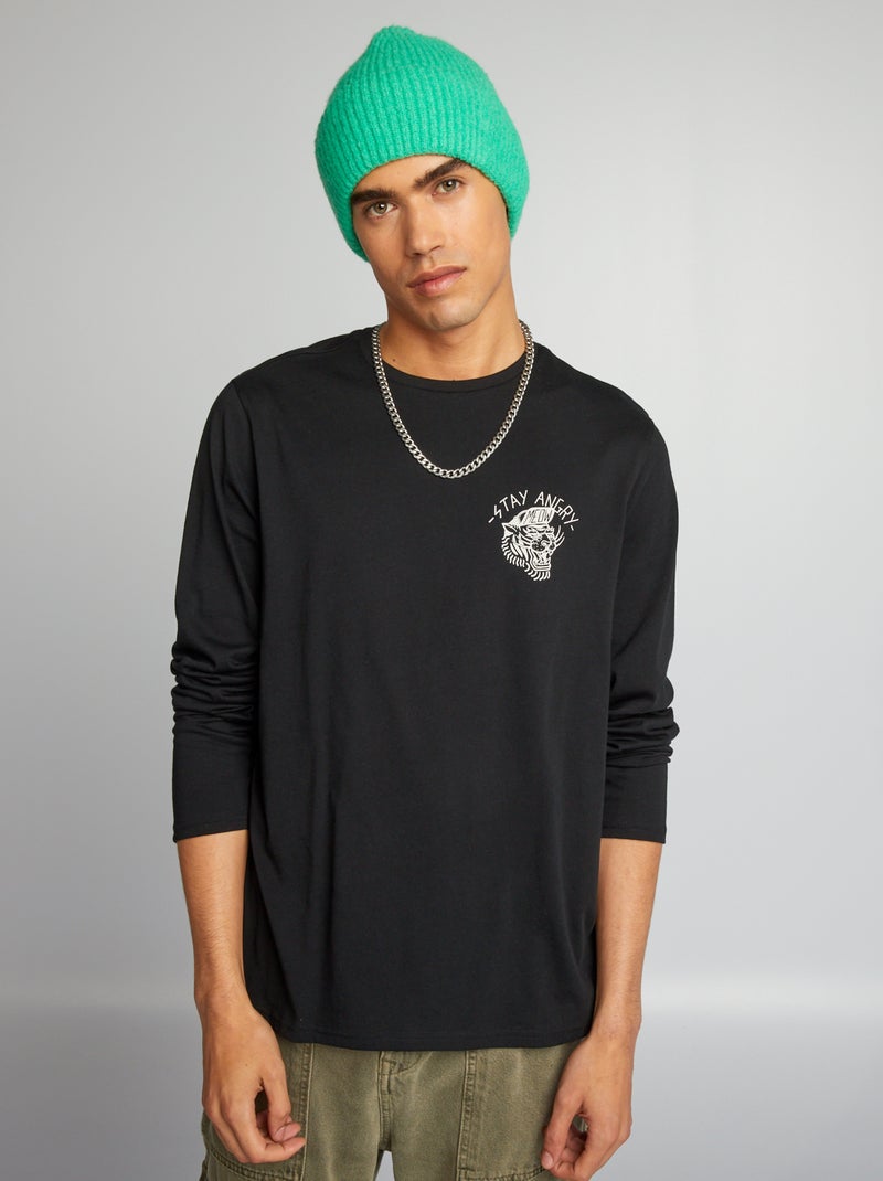 T-shirt scollo tondo con maniche lunghe BIANCO - Kiabi