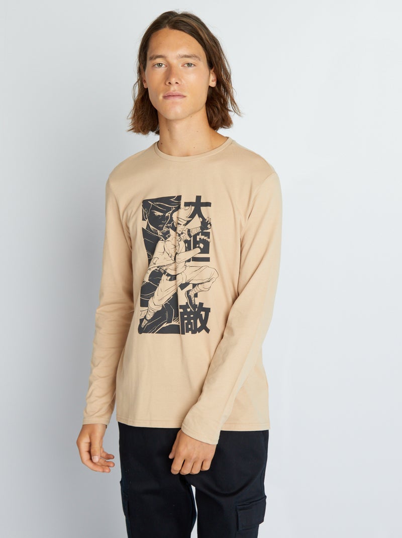 T-shirt scollo tondo con maniche lunghe BLU - Kiabi