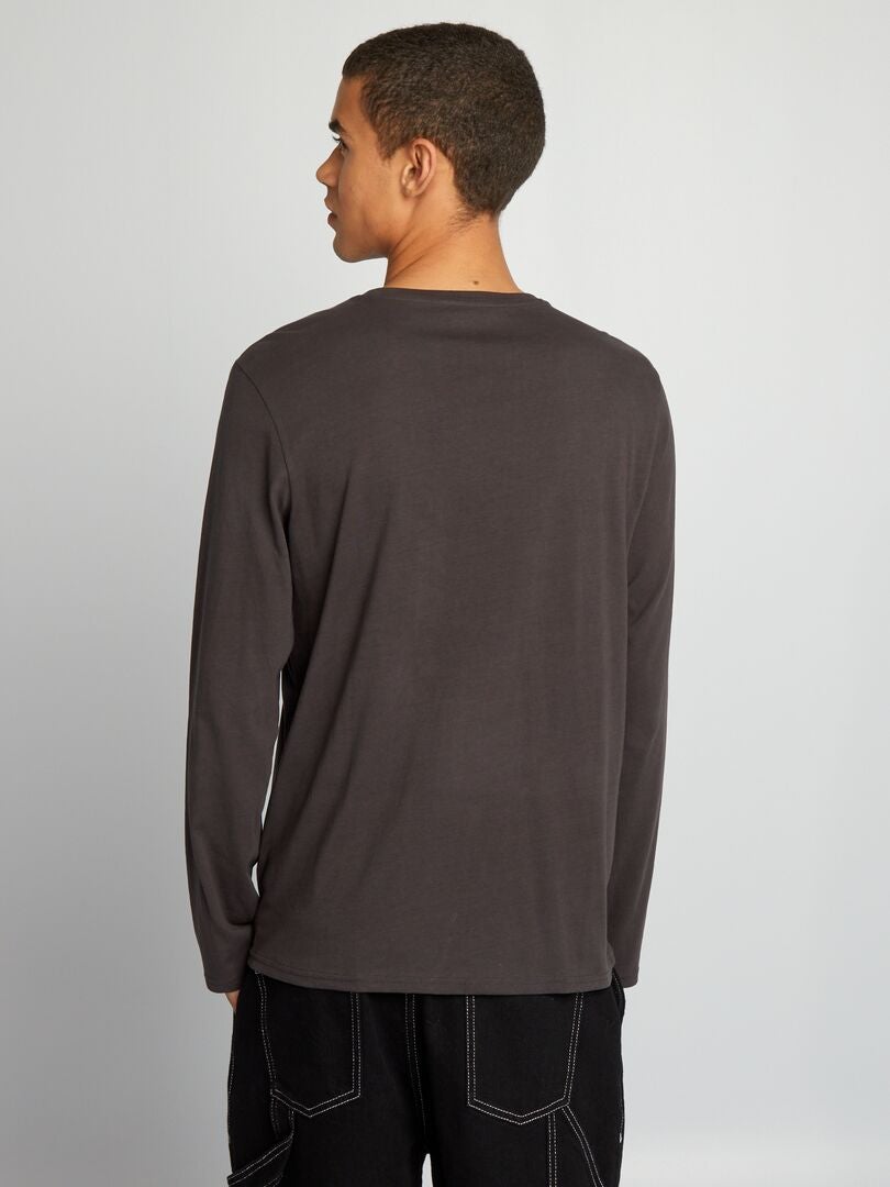 T-shirt scollo tondo con maniche lunghe NERO - Kiabi