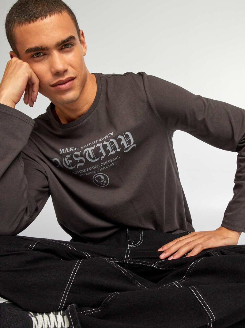 T-shirt scollo tondo con maniche lunghe NERO - Kiabi