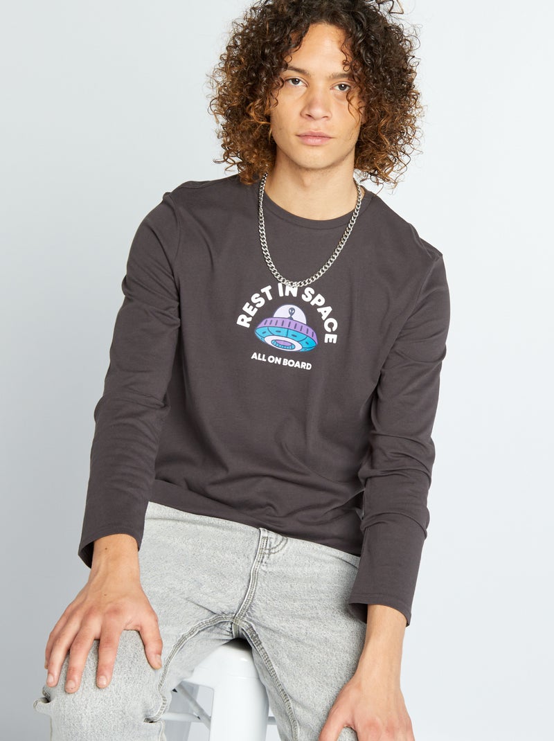 T-shirt scollo tondo con maniche lunghe NERO - Kiabi