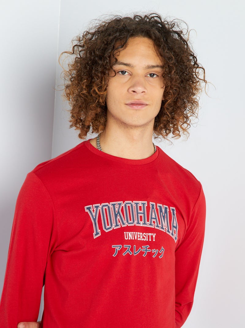 T-shirt scollo tondo con maniche lunghe ROSSO - Kiabi
