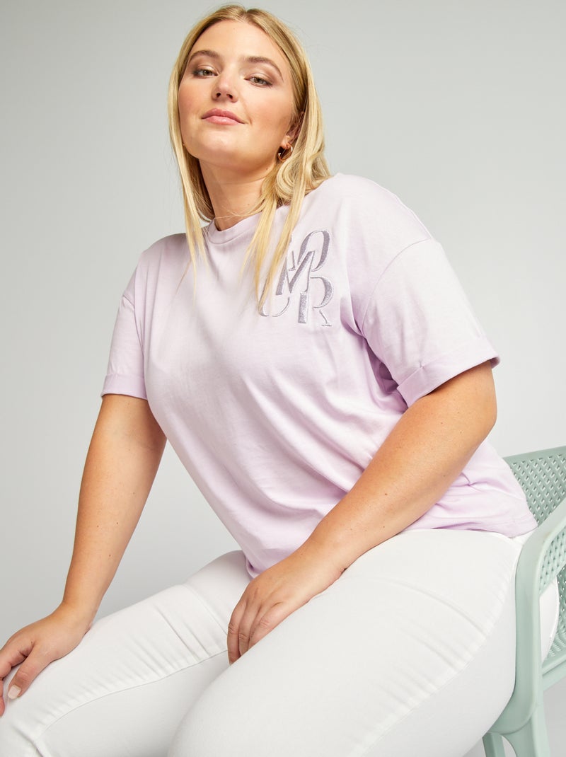 T-shirt scollo tondo con scritta ricamata VIOLA - Kiabi