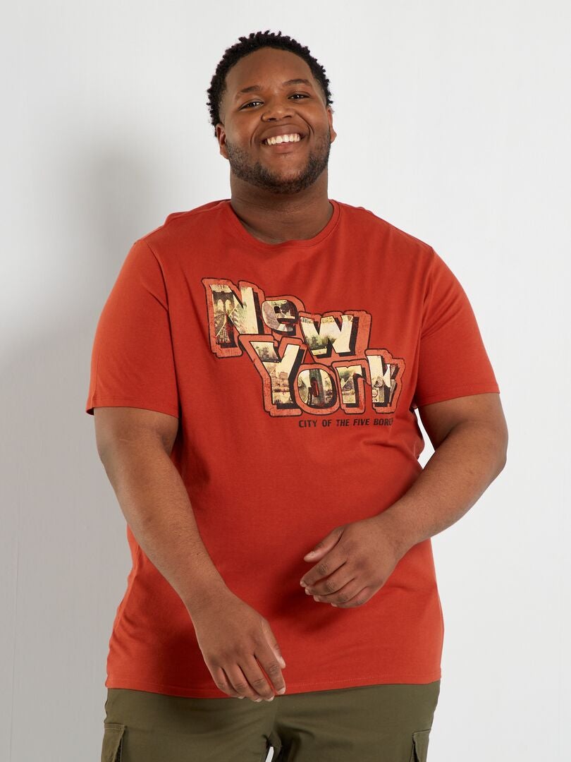 T-shirt scollo tondo con stampa ARANCIONE - Kiabi