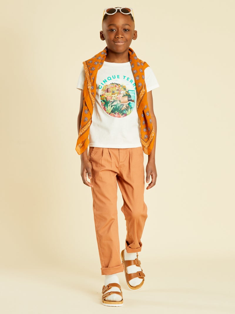 T-shirt scollo tondo con stampa BIANCO - Kiabi