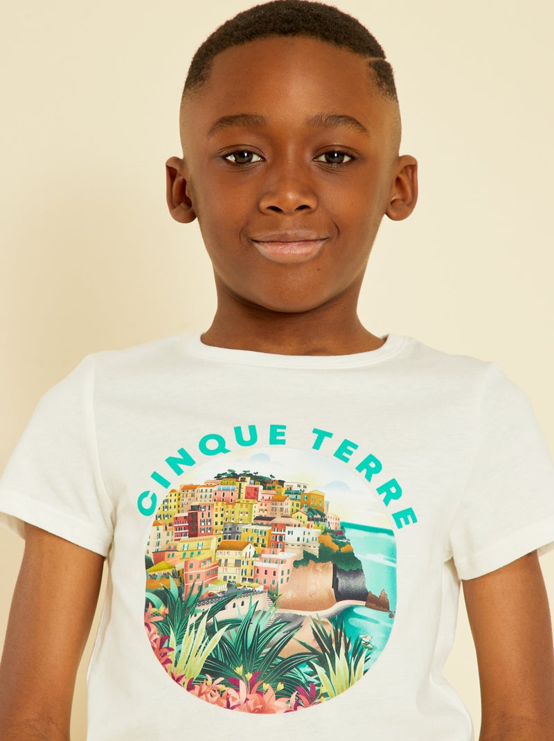 T-shirt scollo tondo con stampa BIANCO - Kiabi