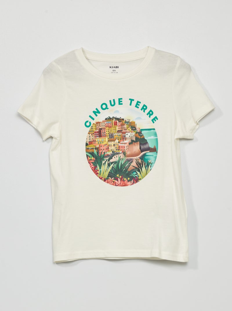 T-shirt scollo tondo con stampa BIANCO - Kiabi