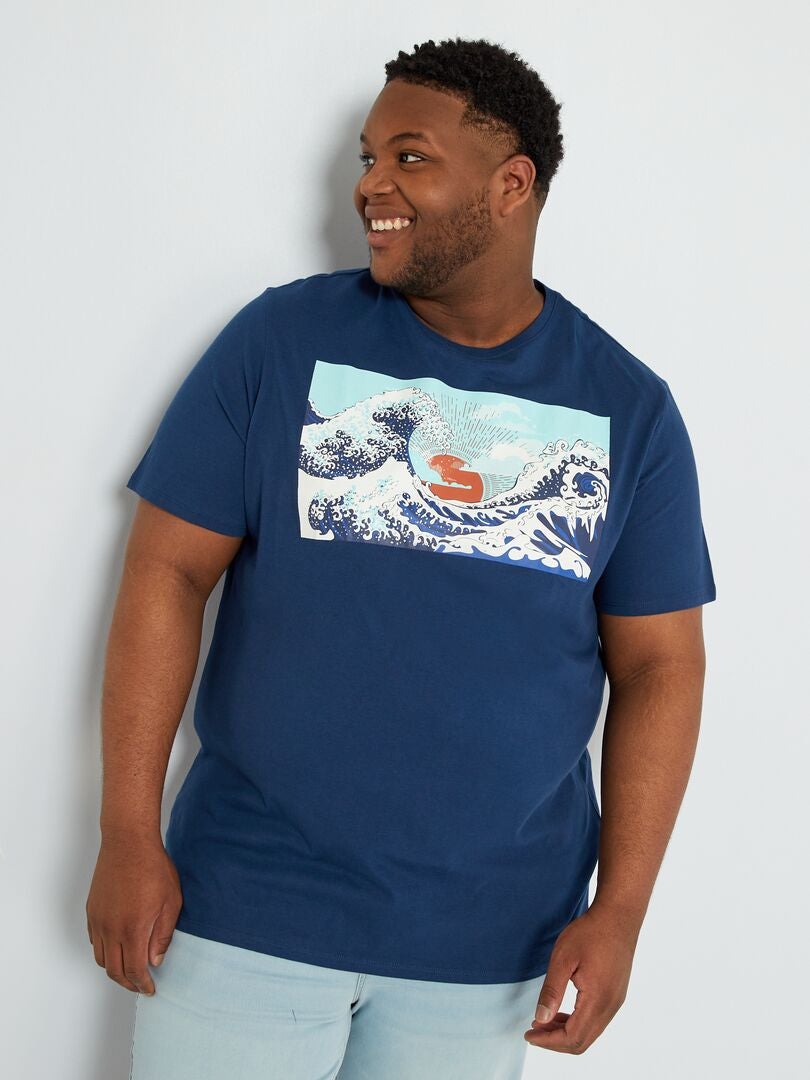 T-shirt scollo tondo con stampa BLU - Kiabi