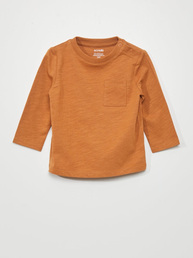 T-shirt scollo tondo con tasca ARANCIONE - Kiabi