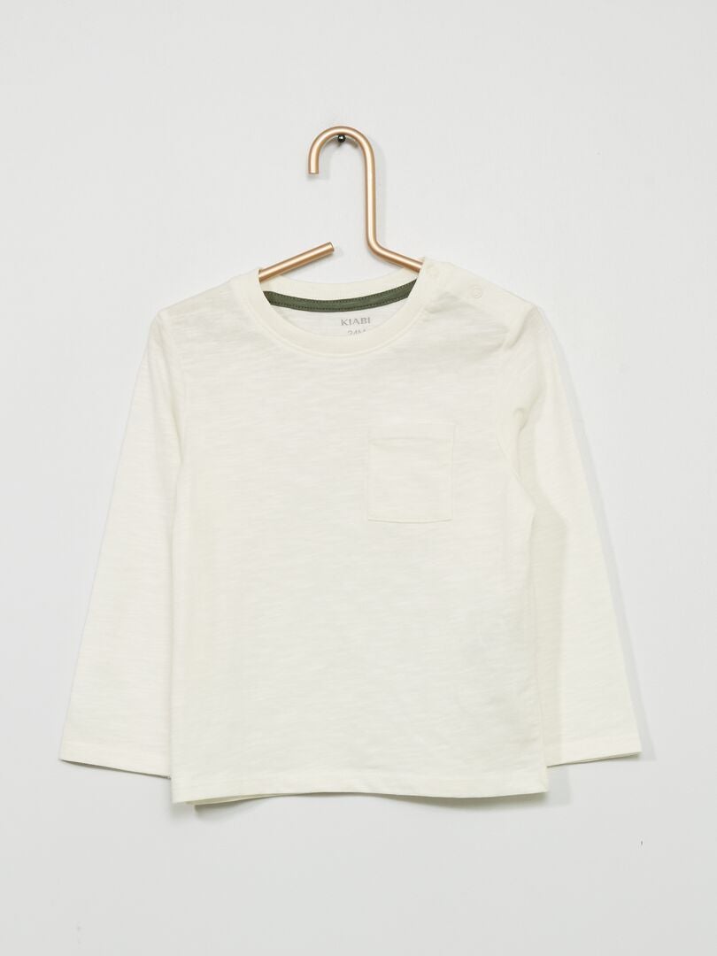 T-shirt scollo tondo con tasca bianco neve - Kiabi