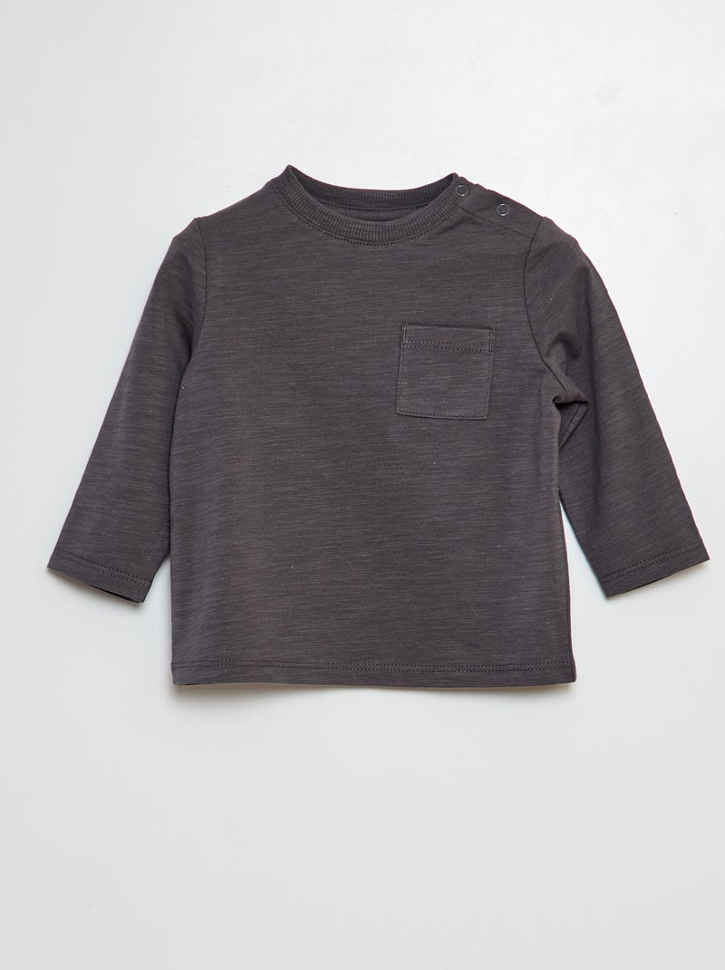 T-shirt scollo tondo con tasca GRIGIO - Kiabi
