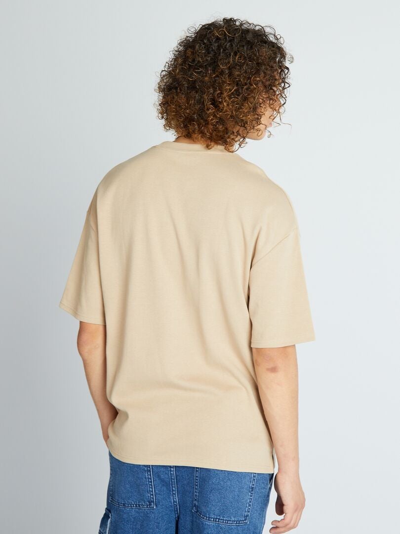 T-shirt scollo tondo con tasca sul petto BEIGE - Kiabi