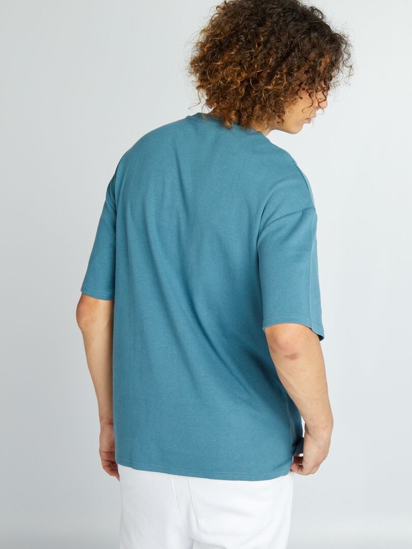 T-shirt scollo tondo con tasca sul petto blu scuro - Kiabi