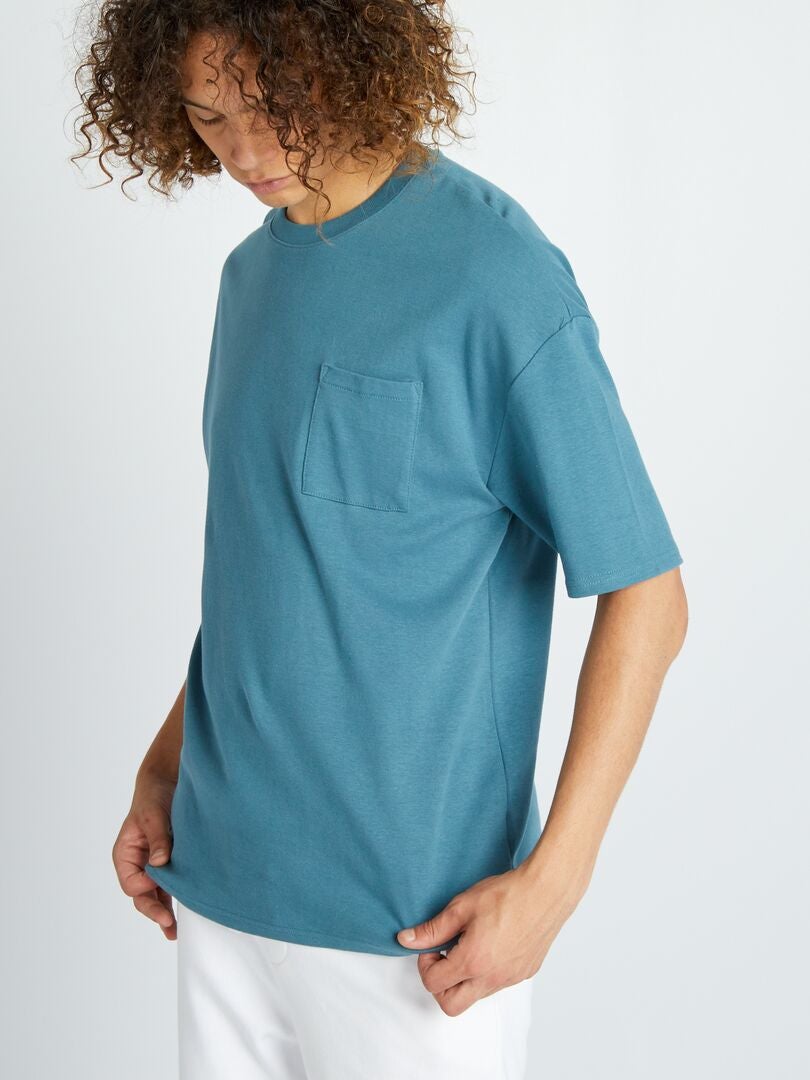 T-shirt scollo tondo con tasca sul petto blu scuro - Kiabi
