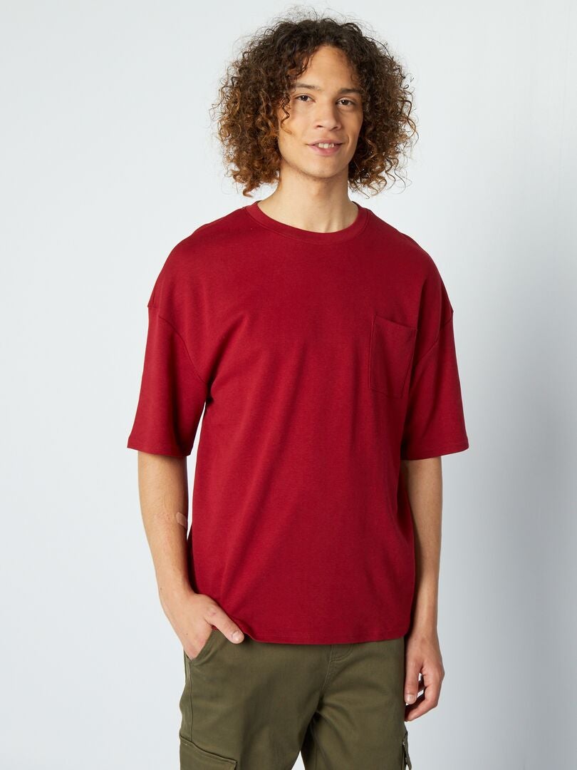 T-shirt scollo tondo con tasca sul petto ROSSO - Kiabi