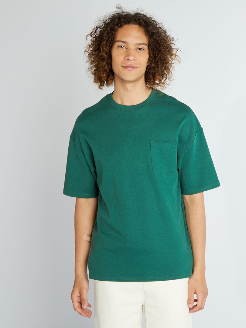 T-shirt scollo tondo con tasca sul petto Verde - Kiabi