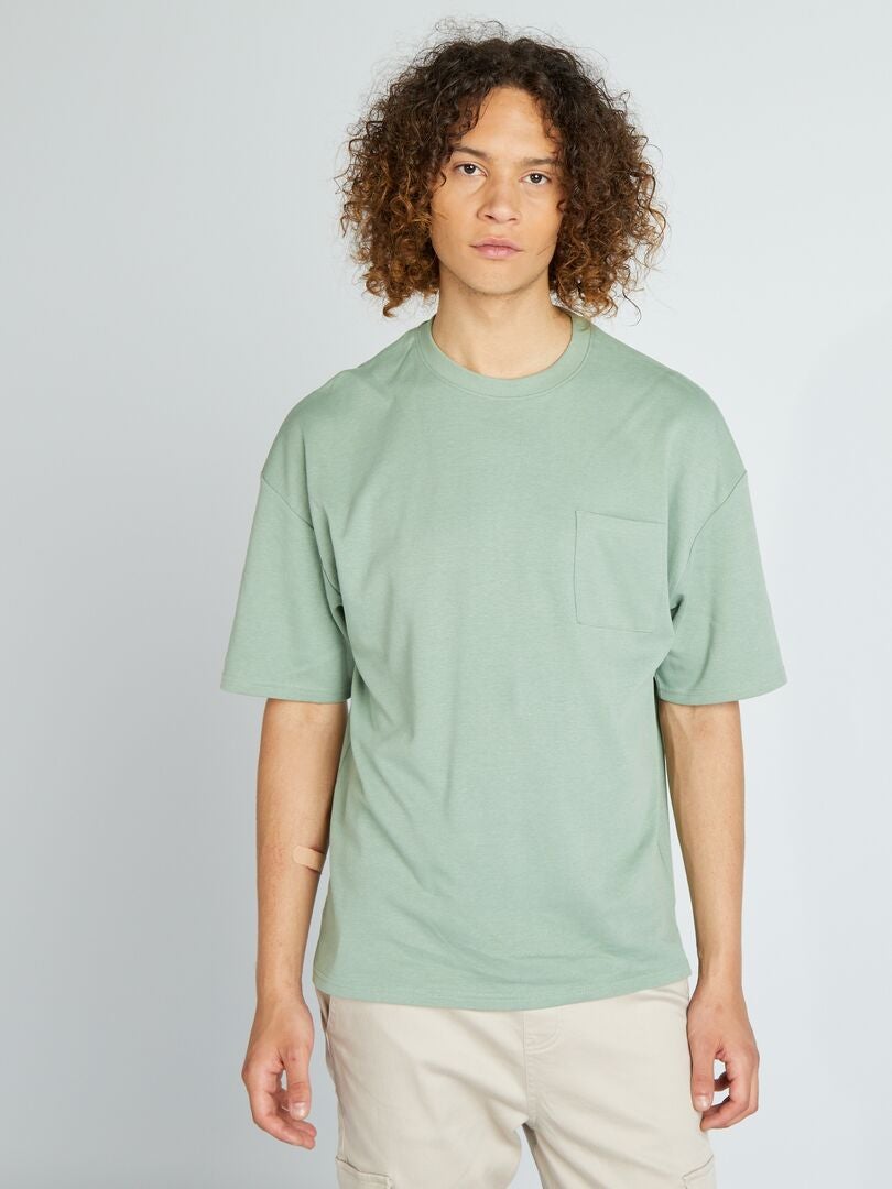 T-shirt scollo tondo con tasca sul petto VERDE - Kiabi