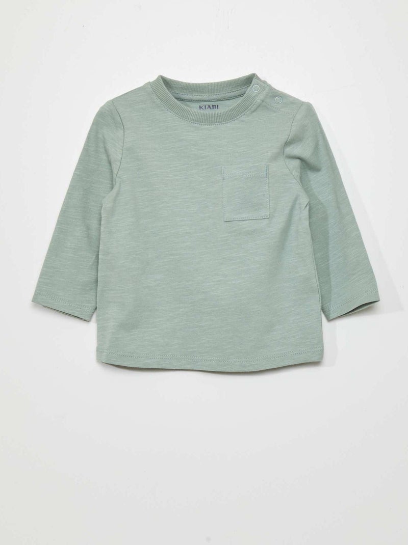 T-shirt scollo tondo con tasca VERDE - Kiabi