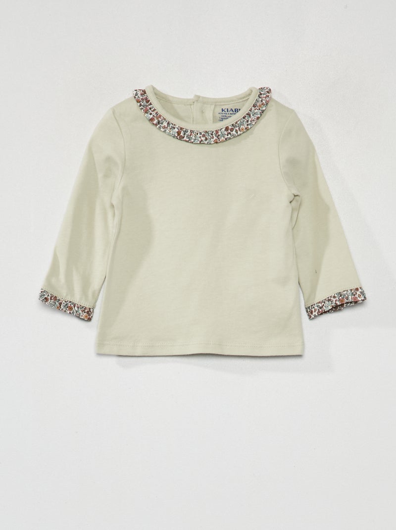 T-shirt scollo tondo con volant BEIGE - Kiabi