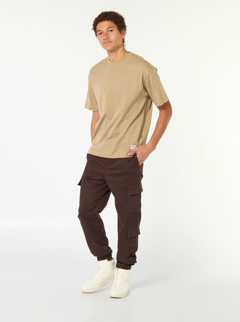 T-shirt scollo tondo in cotone Beige - Kiabi