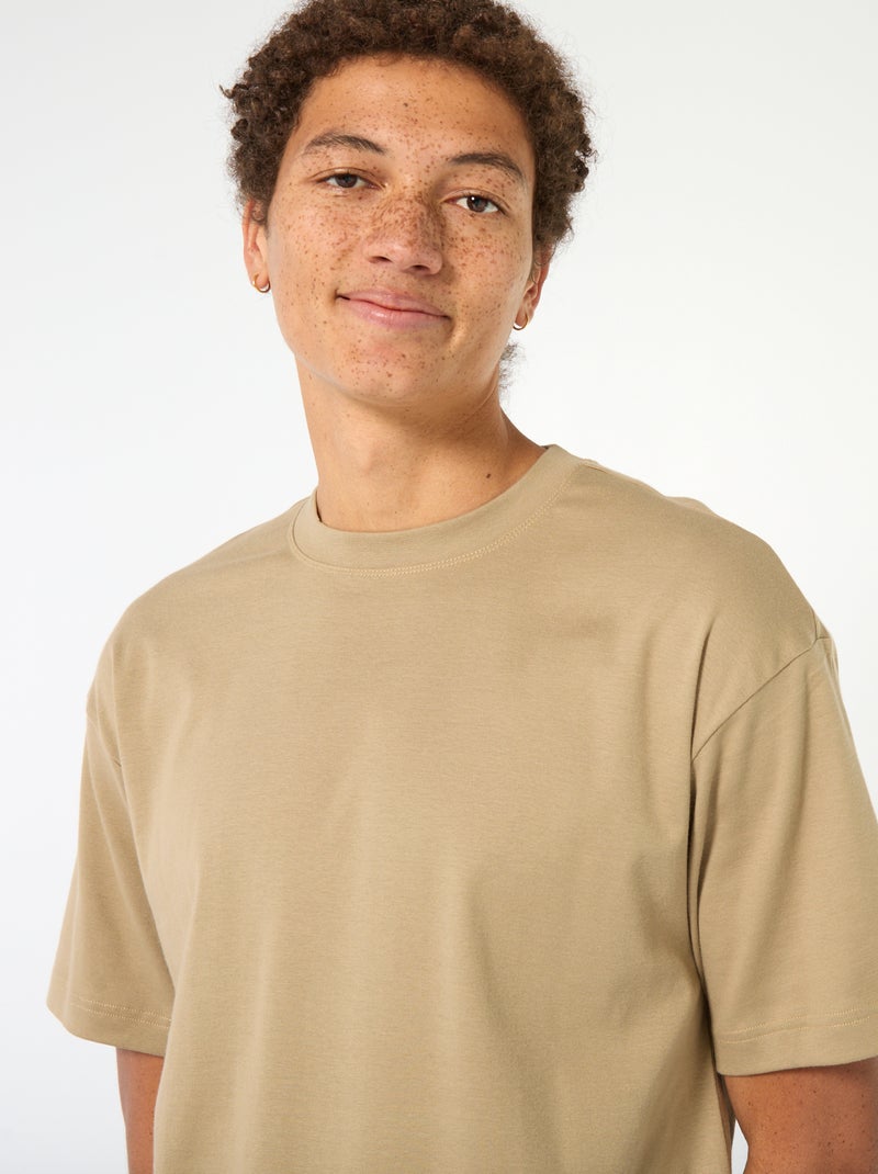 T-shirt scollo tondo in cotone Beige - Kiabi