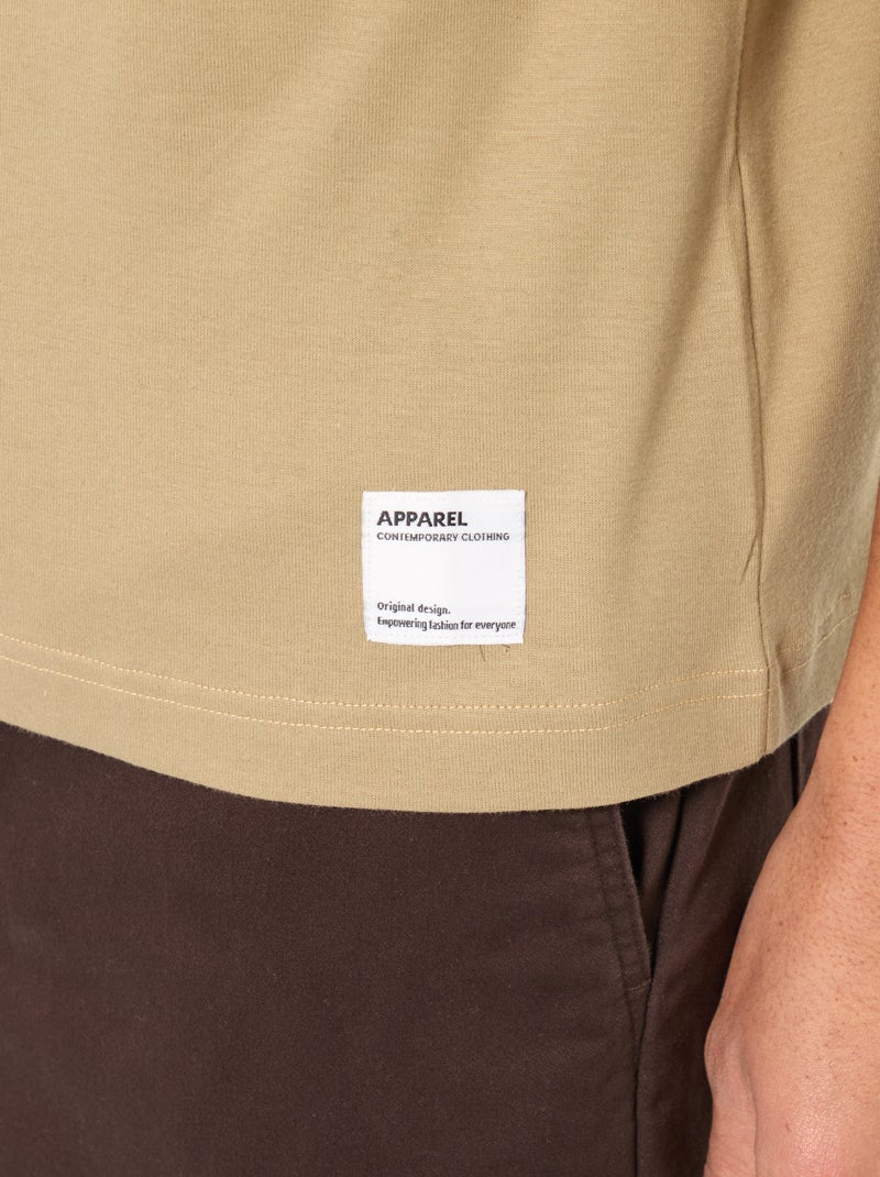 T-shirt scollo tondo in cotone Beige - Kiabi