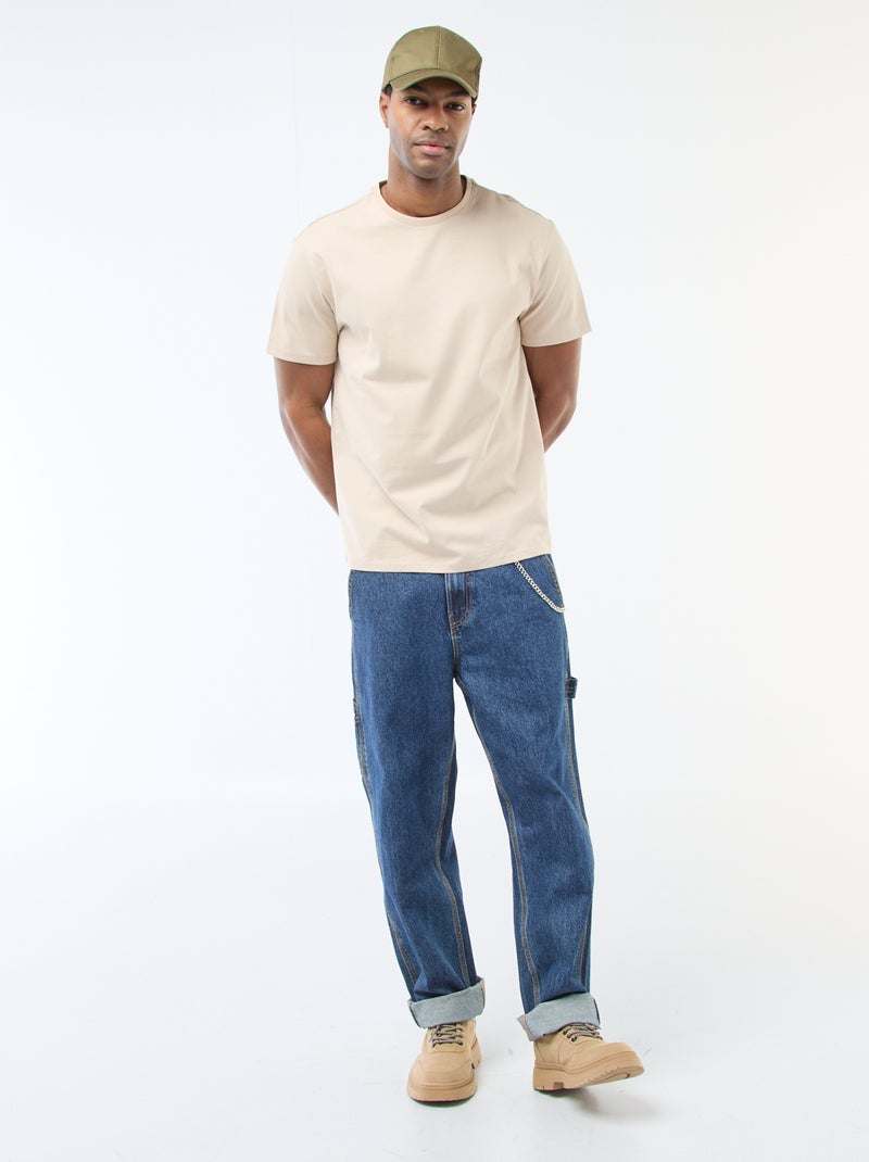 T-shirt scollo tondo in cotone BEIGE - Kiabi