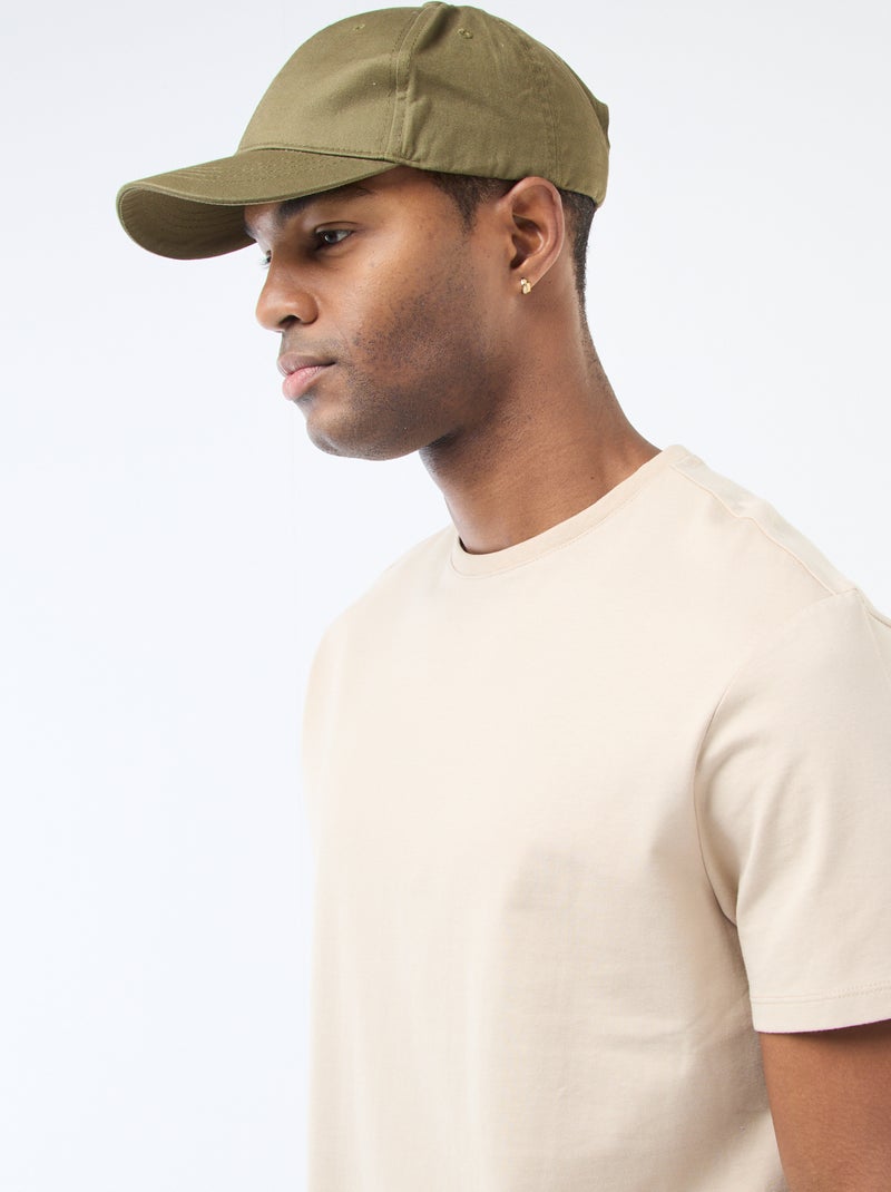 T-shirt scollo tondo in cotone BEIGE - Kiabi