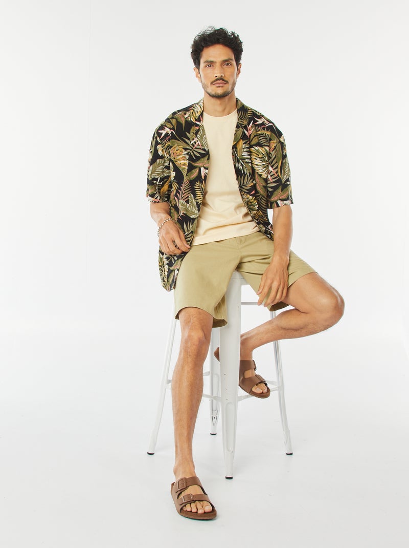 T-shirt scollo tondo in cotone Beige - Kiabi
