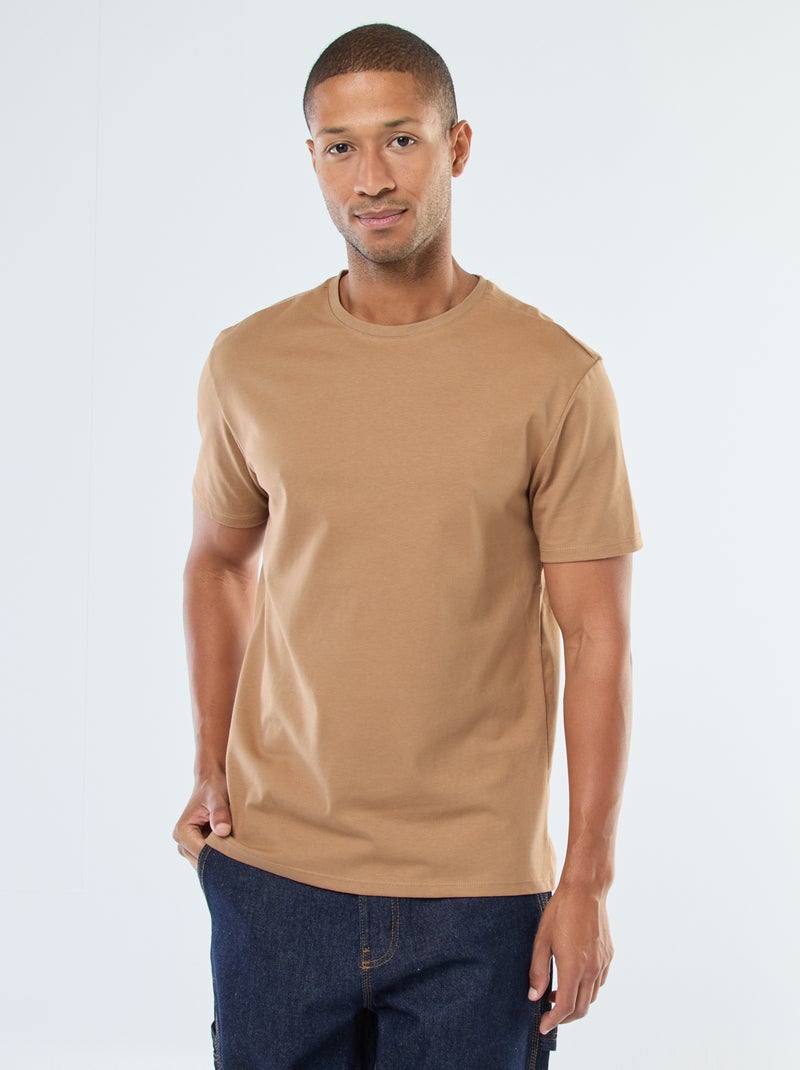 T-shirt scollo tondo in cotone Beige - Kiabi