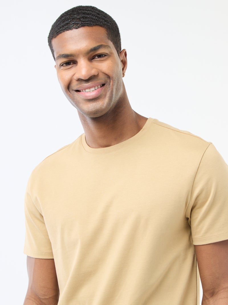 T-shirt scollo tondo in cotone Beige - Kiabi