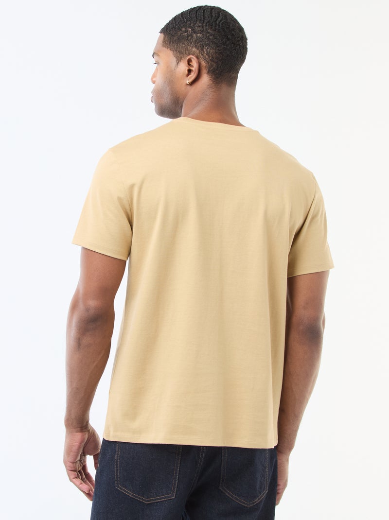 T-shirt scollo tondo in cotone Beige - Kiabi