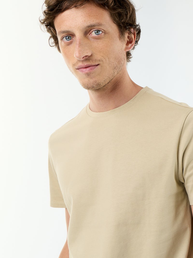 T-shirt scollo tondo in cotone Beige - Kiabi