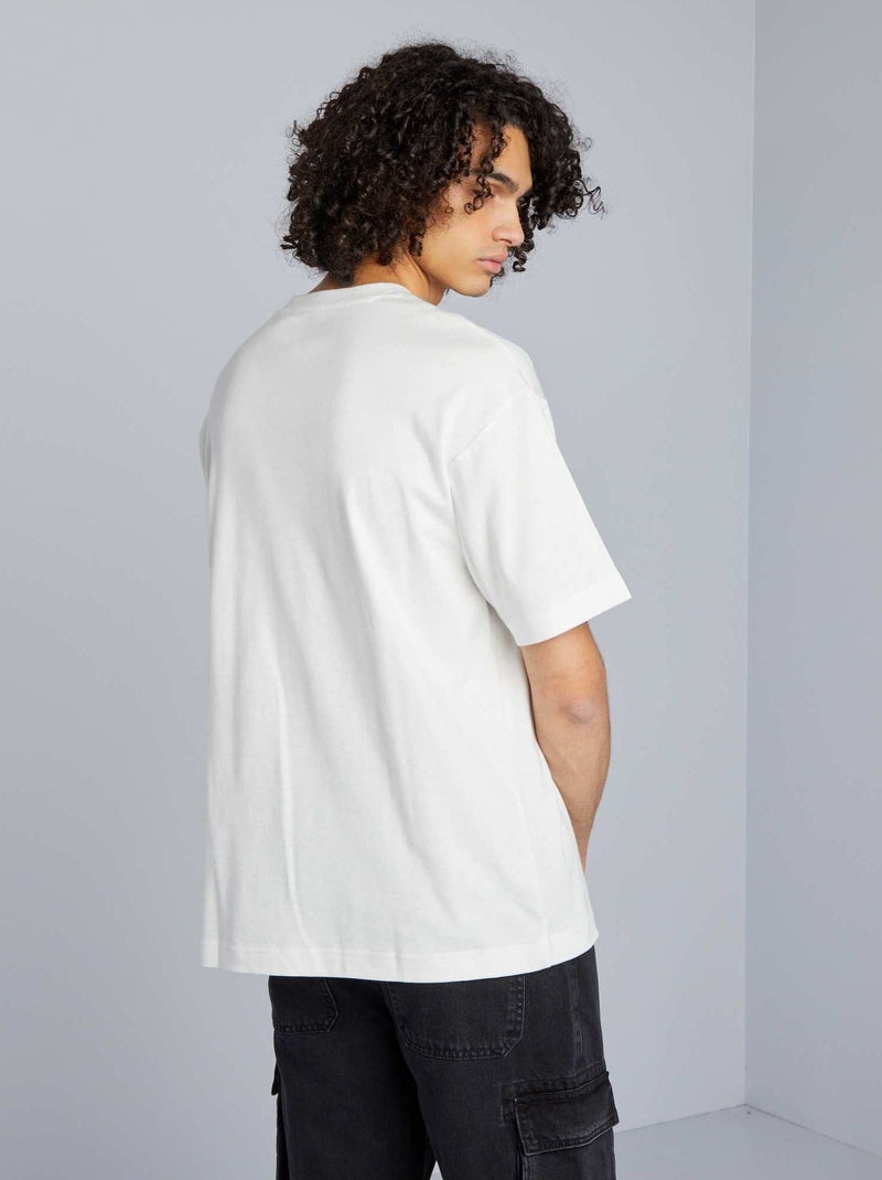 T-shirt scollo tondo in cotone BIANCO - Kiabi