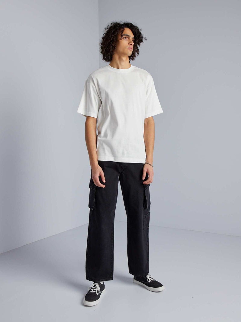 T-shirt scollo tondo in cotone BIANCO - Kiabi