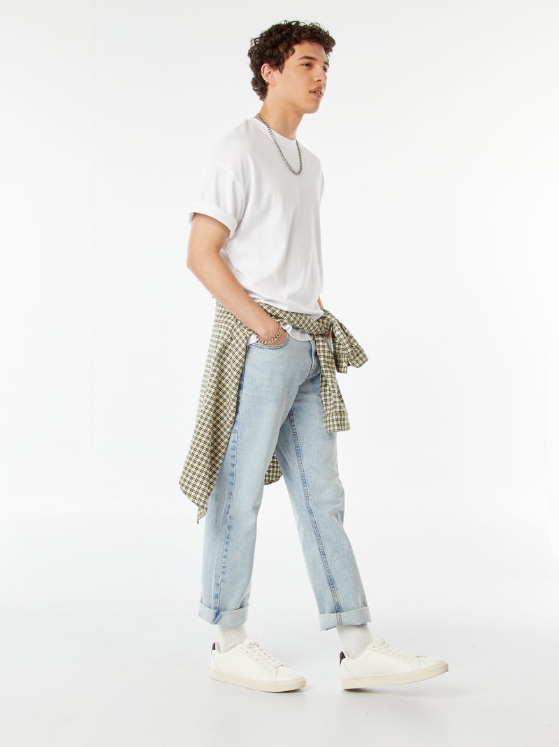 T-shirt scollo tondo in cotone bianco - Kiabi