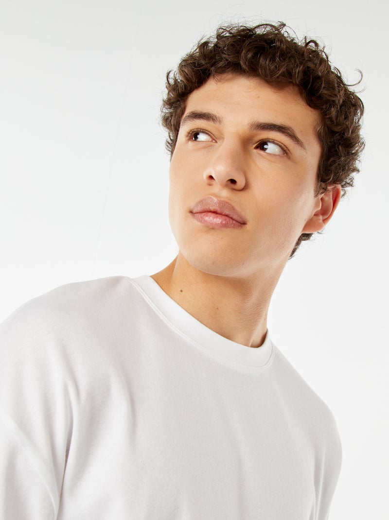 T-shirt scollo tondo in cotone bianco - Kiabi