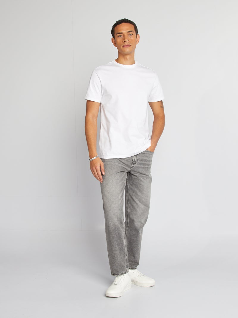 T-shirt scollo tondo in cotone bianco - Kiabi