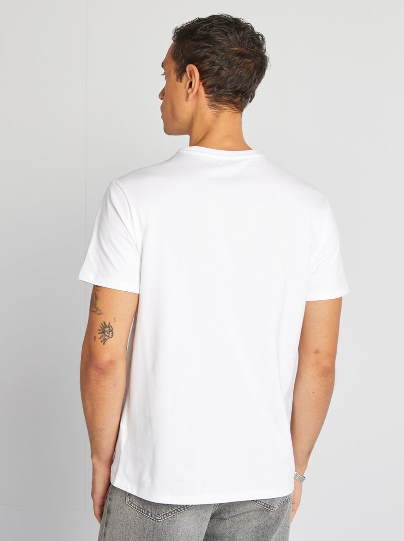 T-shirt scollo tondo in cotone bianco - Kiabi
