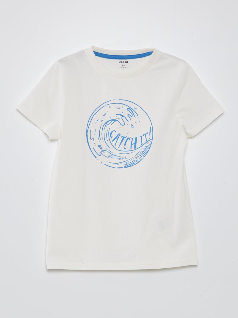 T-shirt scollo tondo in cotone BIANCO - Kiabi