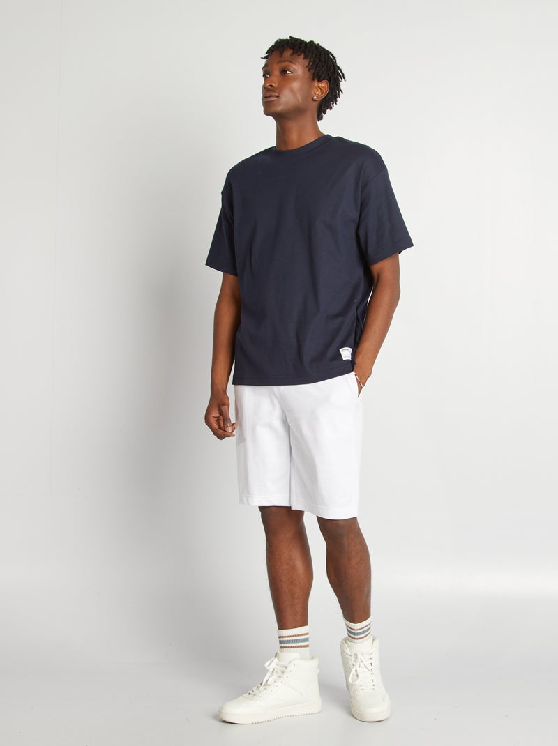 T-shirt scollo tondo in cotone blu - Kiabi